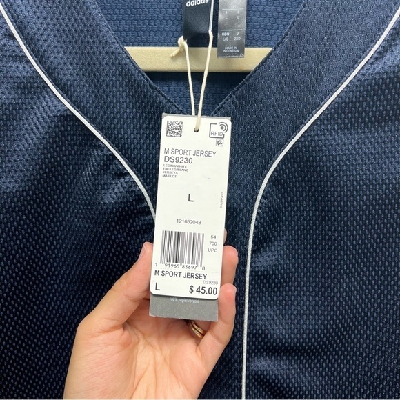 Adidas Men's Sport‎ Athletic Streetwear Jersey Blue Three Stripe - Picture 3 of 9